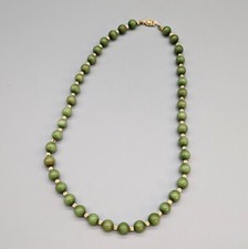 Vintage Green Jade Beaded Necklace Hand-Strung Filigree Clasp