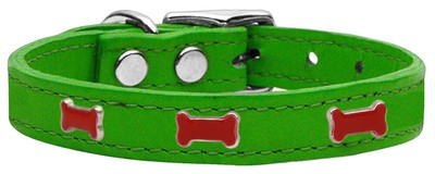 Red Bone Widget Genuine Leather Dog Collar Black 16