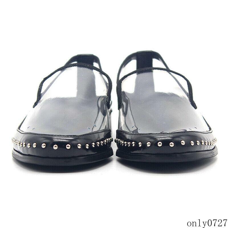 SAOLA Mocassino uomo trasparente pompa pelle rivetto slip on trasparente casual scarpe a punta