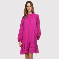 BTFL Life Women Dress Pink Mini Waist Tie Long Sleeve A Line Babydoll Boho Small