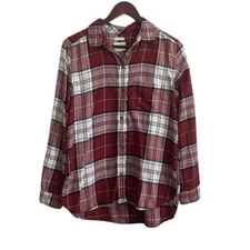 American Eagle Women Flannel Top M Red Plaid Cabincore Casual Button Up Grunge