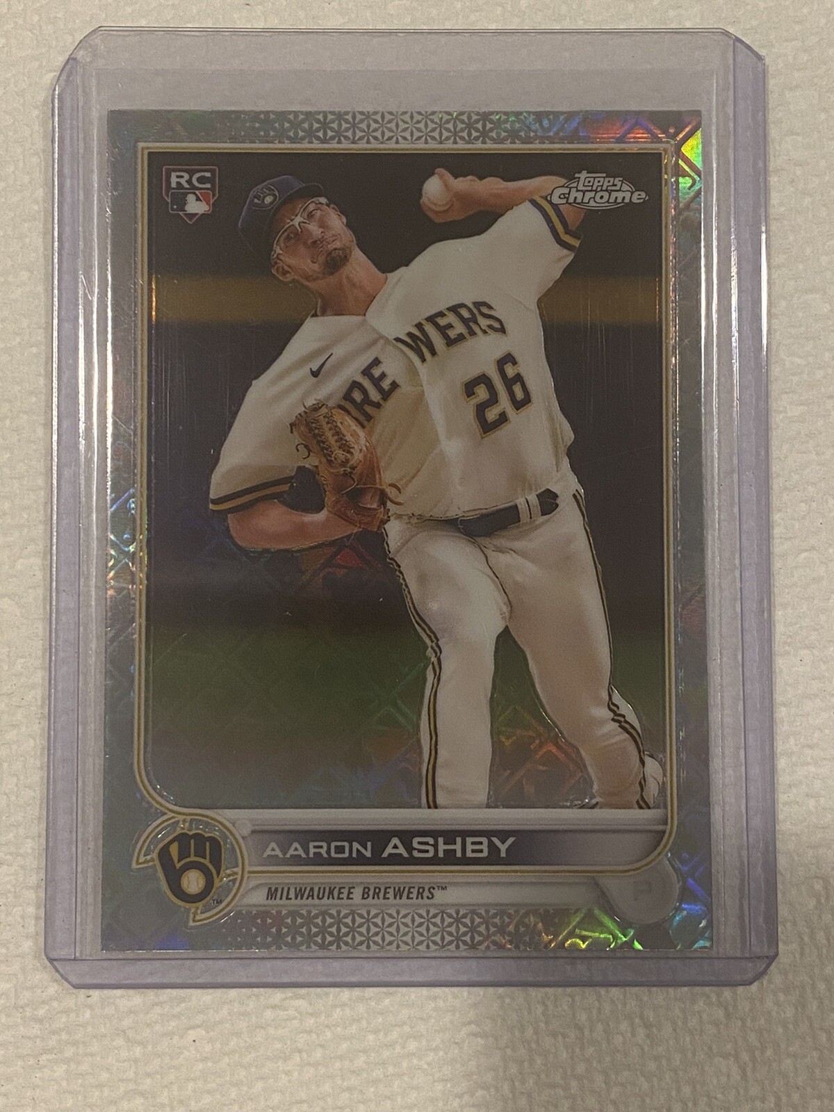 2022 Topps Chrome Rookie Logofractor Aaron Ashby RC Milwaukee Brewers