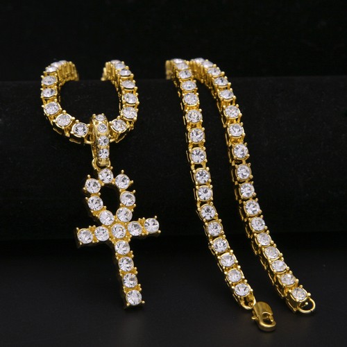 5MM Miami Cuban Curb Gold Chain Necklace Cross Pendant Hip Hop Mens Jewelry - Picture 6 of 12