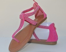 New Girls Fuchsia T-Strap Gladiator Thong Flat Sandals Youth Size 9-4