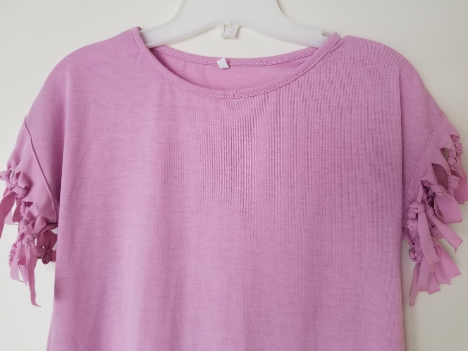 Basic Solid Pink Knotted Short Sleeve Classic Nec… - image 2