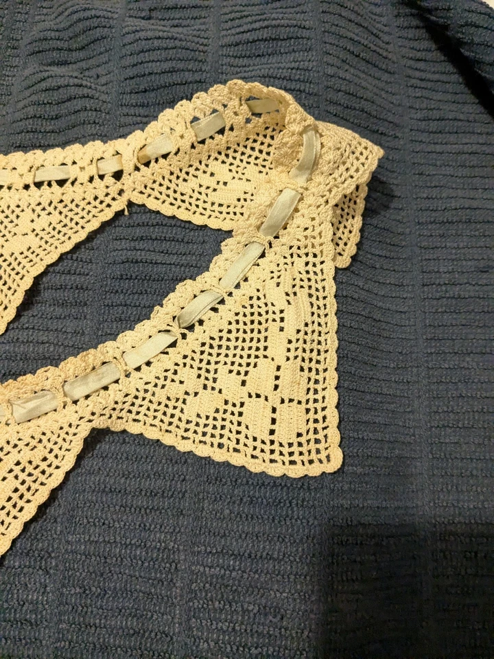 Antiguo juego de 3 collares de ganchillo a mano de principios de 1900 bordes Foto 2 de 4