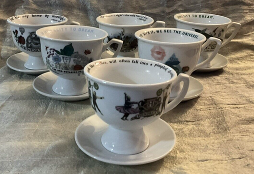 Hendricks Gin Pedestal Tea Cup & Saucer Set of 6 Different Ltd Ed. Patterns RARE