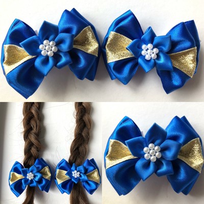 Handmade Light Blue Girls School Small Hair Bow Clips Sold In Pairs