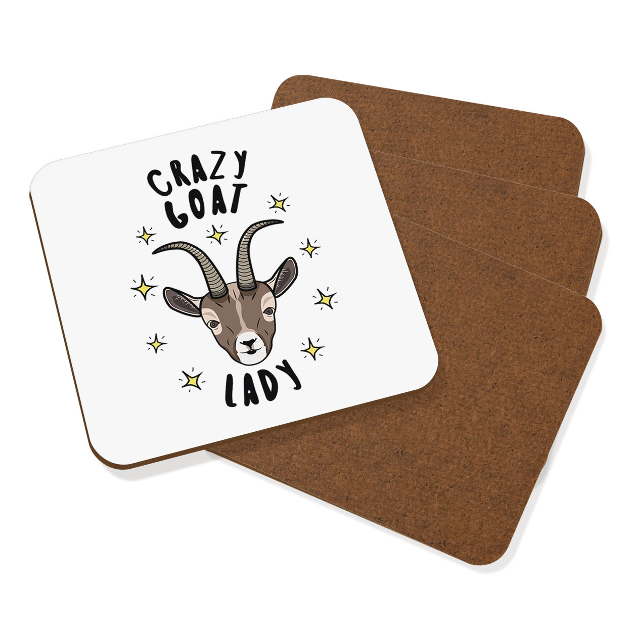 Crazy Goat Lady Stars Coaster Drinks Mat Set Of 4 - Funny Animal
