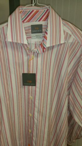 NWT Thomas Dean Multi Color Pink Stripe Button-Front Flip Cuff Sport Shirt Sz XL - Picture 3 of 4