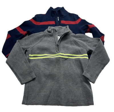 Lot (2) Gap Kids Boys  6-7 1/4 Zip Sweater Blue Gray Stripe Cotton