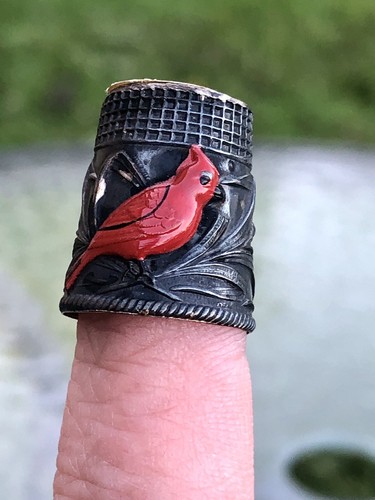 Vintage Red Cardinal Enamel On Sterling Silver Thimble Portugal - Picture 3 of 4