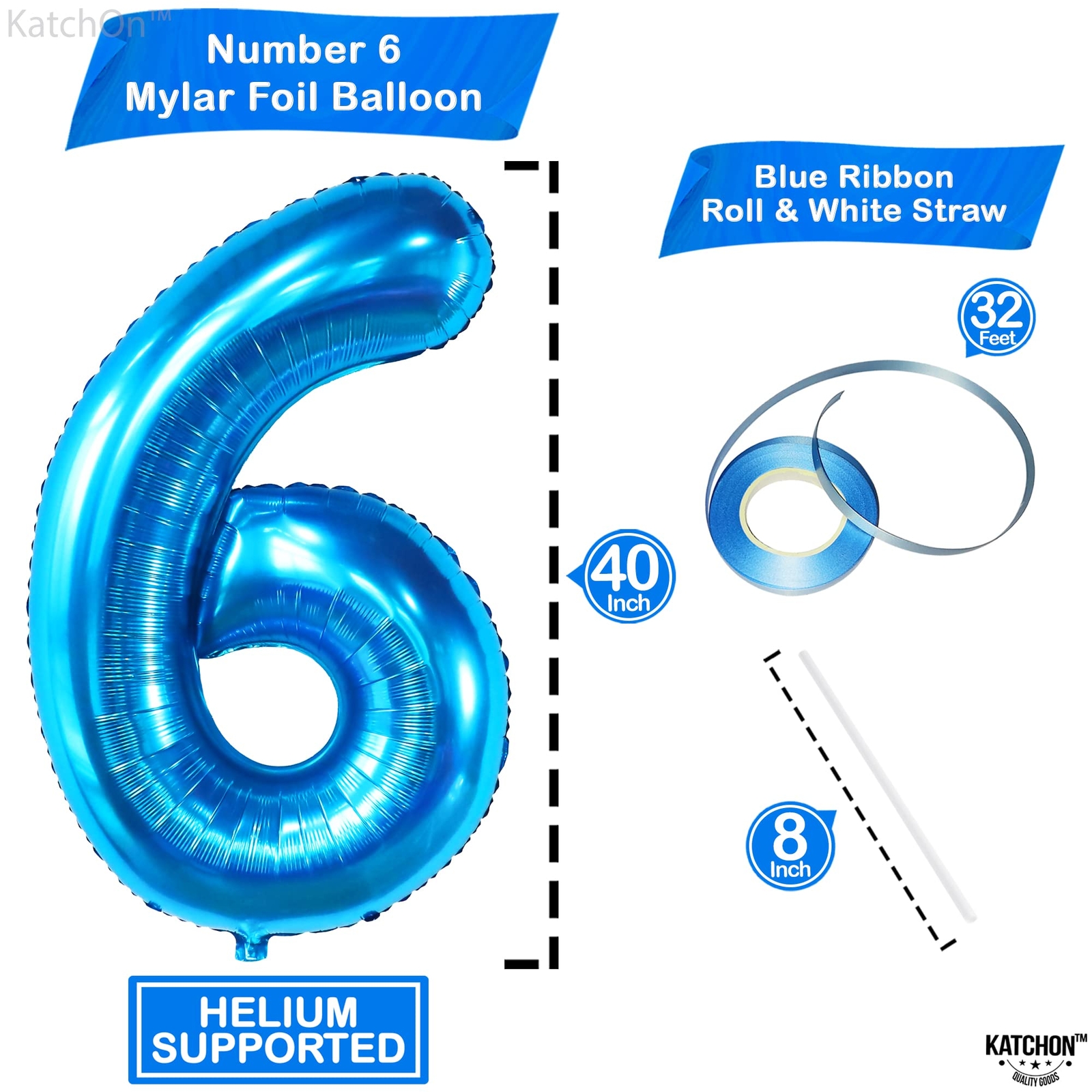 KatchOn Giant Blue Number 6 Balloon - 40 Inch | 6th Birthday Balloon for 6th ...