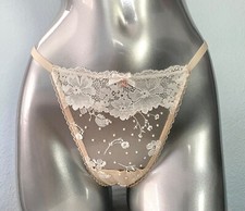 Victoria's Secret Thong Panty Body by Victoria Mesh Beaded Lace Embroidery L XL