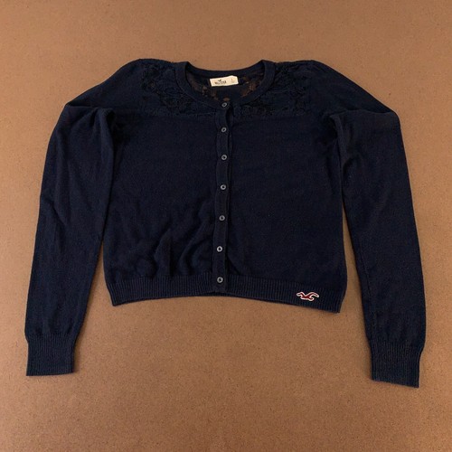 Hollister Women's Size large Navy Blue Lightweight Cropped Cardigan Sweater