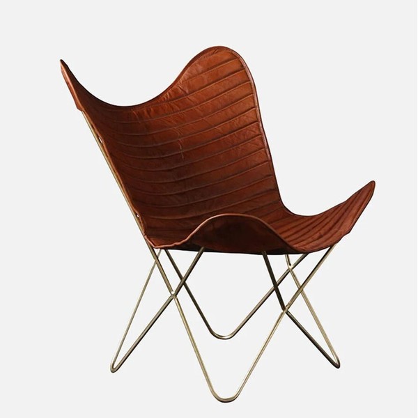 Silla mariposa de cuero vintage hecha a mano para oficina hotel sala de estar