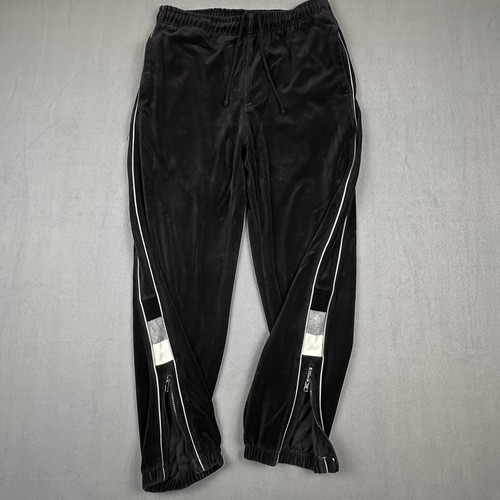 VTG Koman Velour Jogger Pants M Black Baggy Y2K Heavyweight Zip Ankles Pockets - Picture 3 of 15