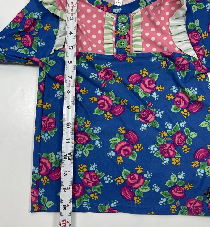 Mud Pie 女孩游泳上衣长袖防撞花卉荷叶边 6 码 — 第 4/4 张图片