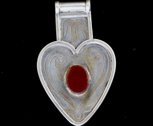 Turkmen Tribal Vintage Silver Gold Gelded Asyk Pendent Necklace Carnelian #G362 - Picture 2 of 3