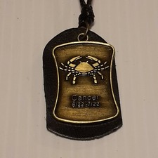 ZODIAC SIGN CANCER Brass in color Pendant Charm / Adjustable Necklace Rope