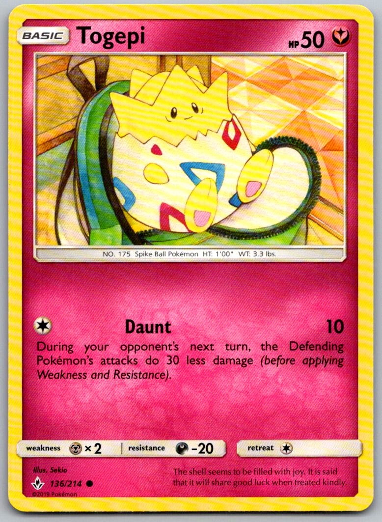 Togepi 136/214 Common Unbroken Bonds Pokemon Near Mint