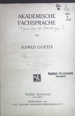 Akademische Fachsprache. Goetze, Alfred: 1727240