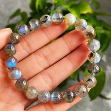 9.3mm Natural Labradorite Rainbow Blue Yellow Light  Beads Bracelet