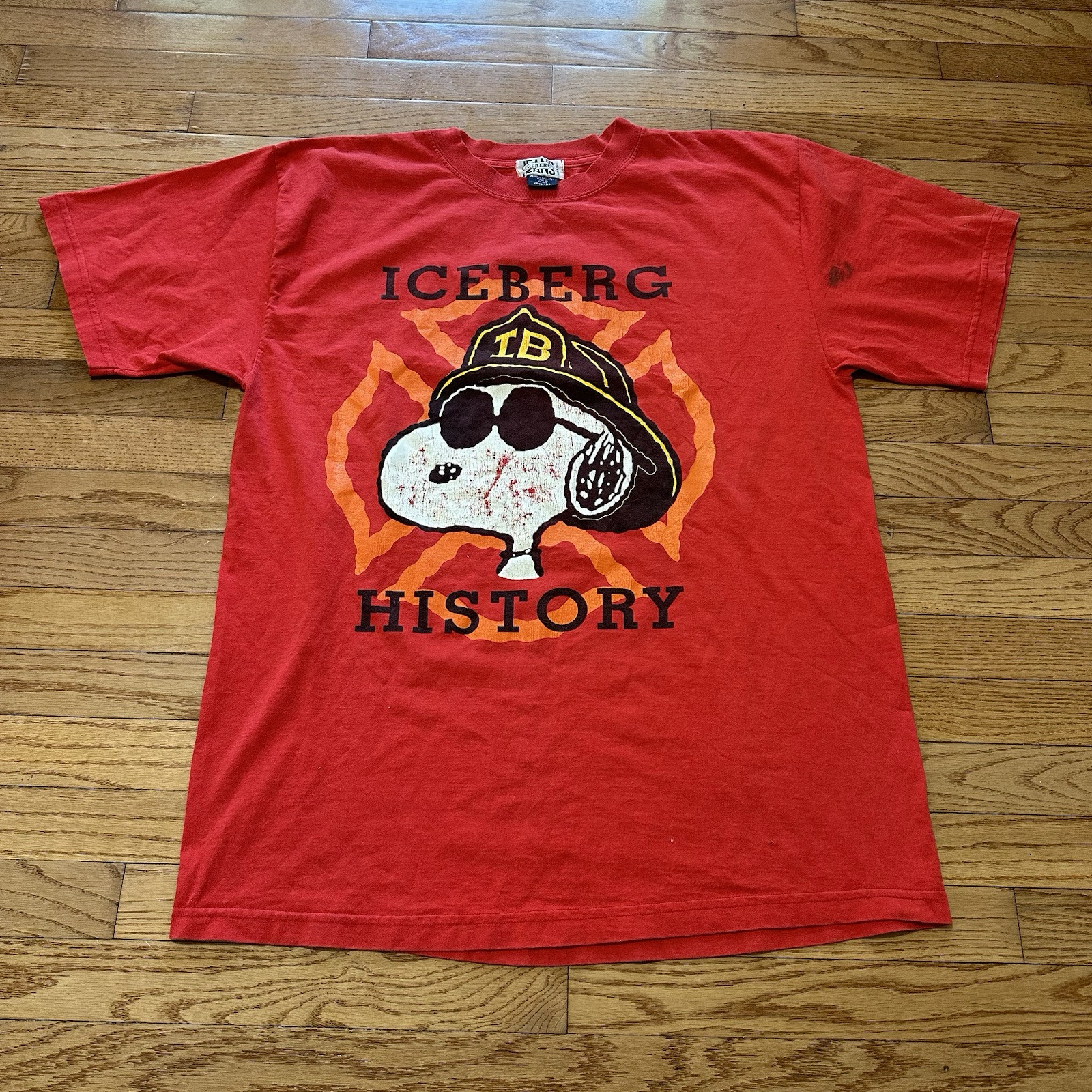 Vintage Iceberg History Faded Red T Shirt Mens XL Snoopy Oversized Streetwear