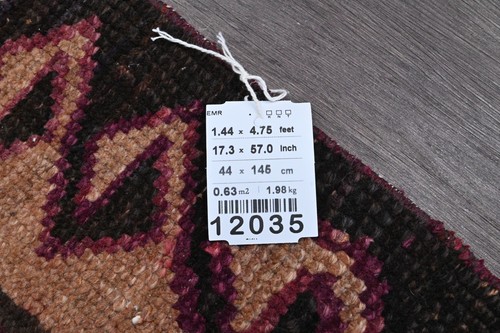 Vintage Türkischer Läufer Teppich 1x5ft Wolle Anatolisch Handarbeit Flur Oushak ROT - Bild 9 von 9