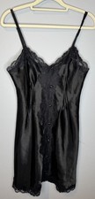 Morgan Taylor Intimates Slip Dress Small Black Lace Button Front Short