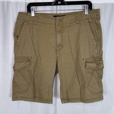 Iron Co Hybrid Cargo Shorts Men s 34 Tan Flat Front Stretch Performance 37x9.5