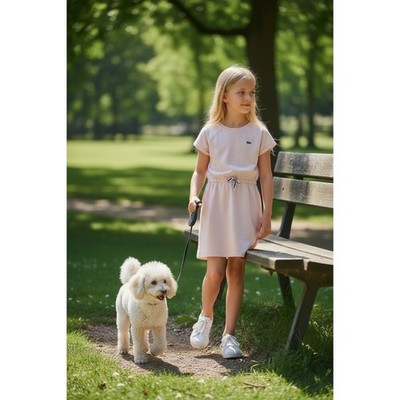 Lacoste Girls Size 8 Pink Dress Crocodile Logo Drawstring Waist Preppy