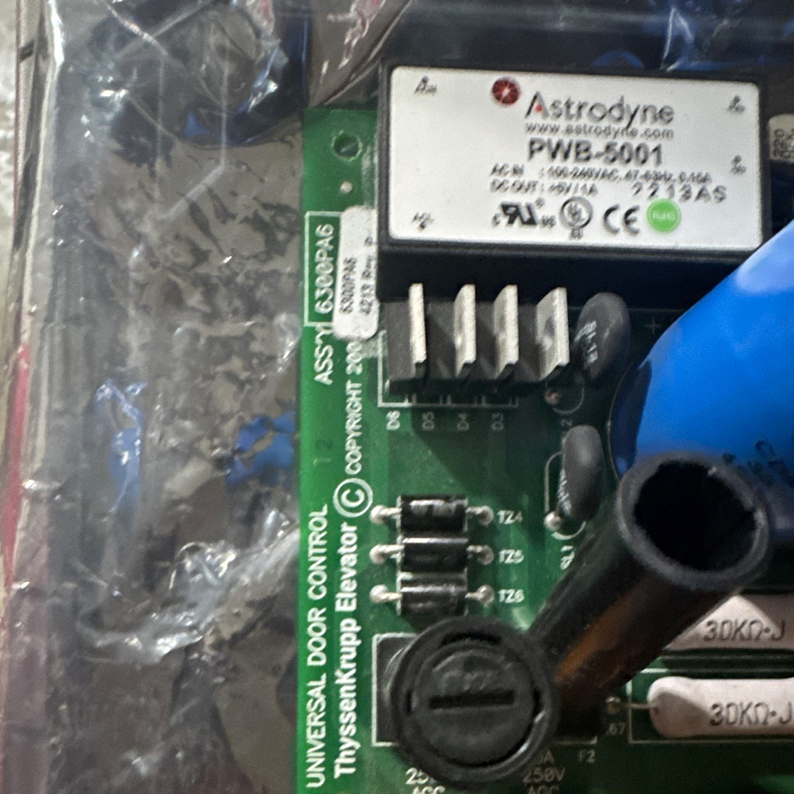 USED ThyssenKrupp Elevator 6300PA6 Universal Door Control. BROKEN FUSE HOLDER..