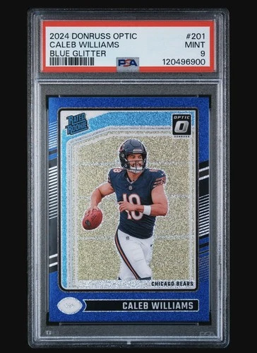 2024 Panini Donruss Optic Caleb Williams Rated Rookie #201 Blue Glitter RC PSA 9