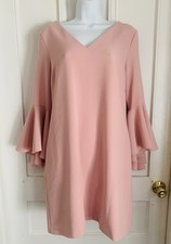 Eliza J Bell Sleeve Crepe Shift Dress Blush Sz 10P Lined Classic Angelic