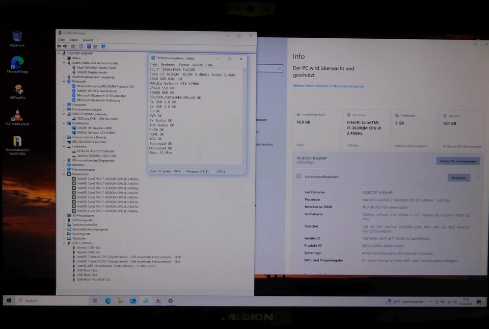 17,3" Laptop Notebook Medion Erazer X7819 i7 2,4 GHz SSD HDD 16GB Win 10 GTX670 - Bild 3 von 4