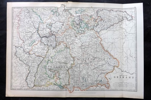 Johnston 1906 Antique Map. Empire of Germany - Southern Portion