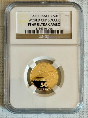 France 1996 World Cup Soccer 50 Francs 1/4 oz Gold NGC PF69 ULTRA CAMEO SKU#2558