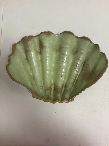 Vintage MCM Frankoma Pottery T10 Large 13.5" Clam Shell Bowl Green