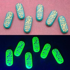 Egyptian Uranium Glass Beads Cartouche Jade Gold Hieroglyphs 25x10mm 6pcs