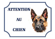 Plaque Alu 15x20cm "Attention au chien" Berger malinois