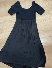 GAP Black Mixed Media Dress Pleated Scoop Neck Midi Dress L