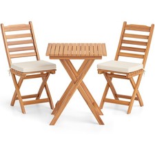 COSTWAY 3 PCS Acacia Wood Bistro Set Folding Patio Chairs and Table Set