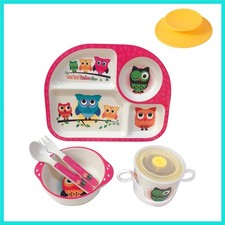 7Pcs/Set Bamboo Kids Dinnerware Set - Children Dishes - Food Plate Bowl Cup S...