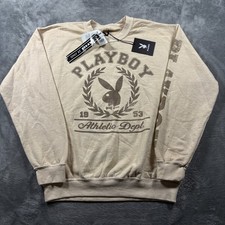 Playboy Athletic Dept Sweatshirt Mens Small Taupe Beige Cotton Tillys Cozy NWT