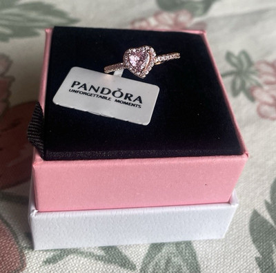 PANDORA Pink Heart-Shaped Stone Pavé Band Ring Size 6 Love w/Box