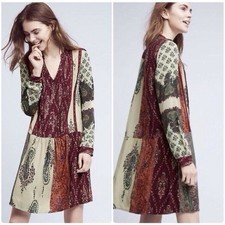 Anthropologie Tiny Gwen Floral Boho Mini Shirtdress Long Sleeve XS