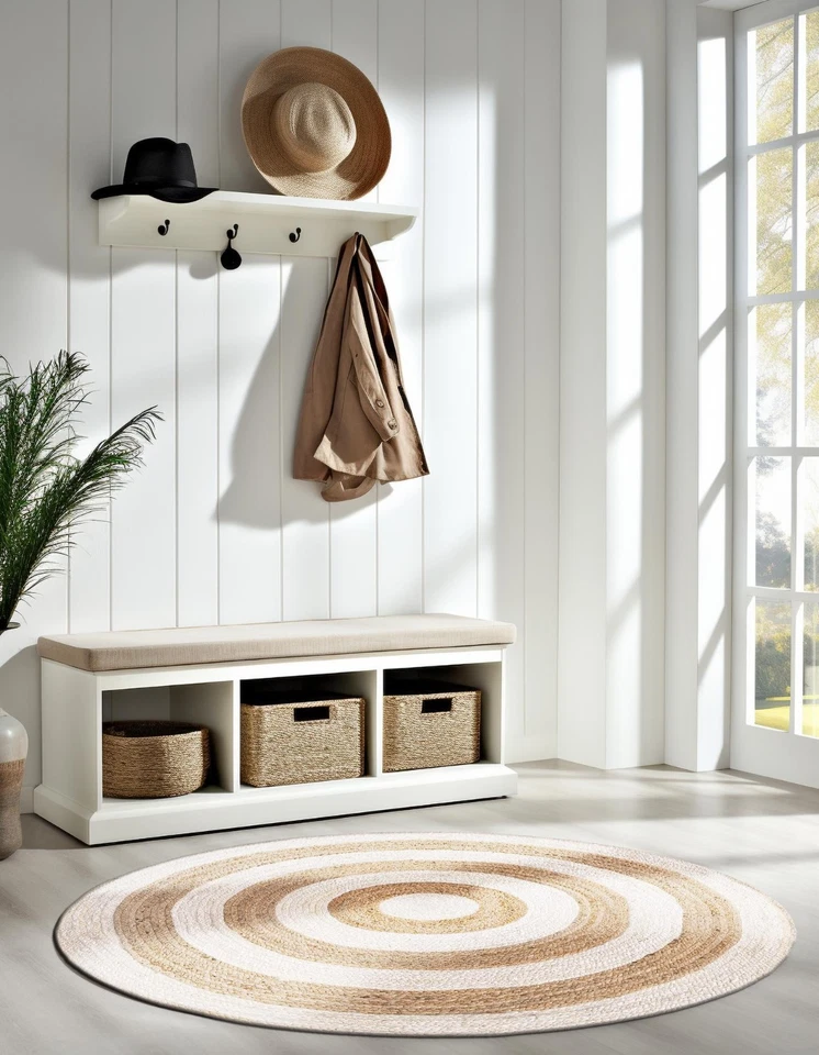 Rug Natural Jute Round Carpet Reversible Braided Modern Rustic Look Area Rug - Image 4 of 4