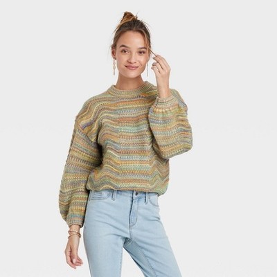 universal thread L colorful striped oversized long sleeve knit coastal sweater