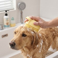 Silicone Dog Cat Grooming Brush Portable Bath Brush Built-in Soap Storage